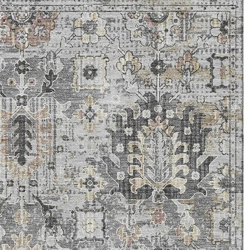 Gray And Silver Oriental Washable Area Rug With UV Protection Photo 4