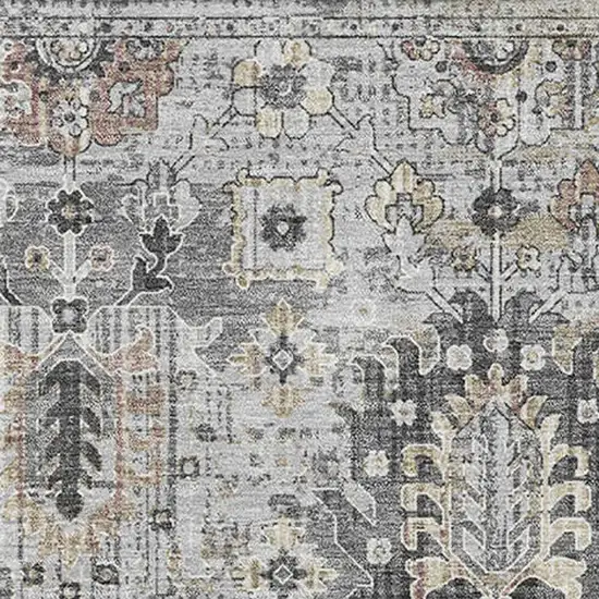 Gray And Silver Oriental Washable Area Rug With UV Protection Photo 3