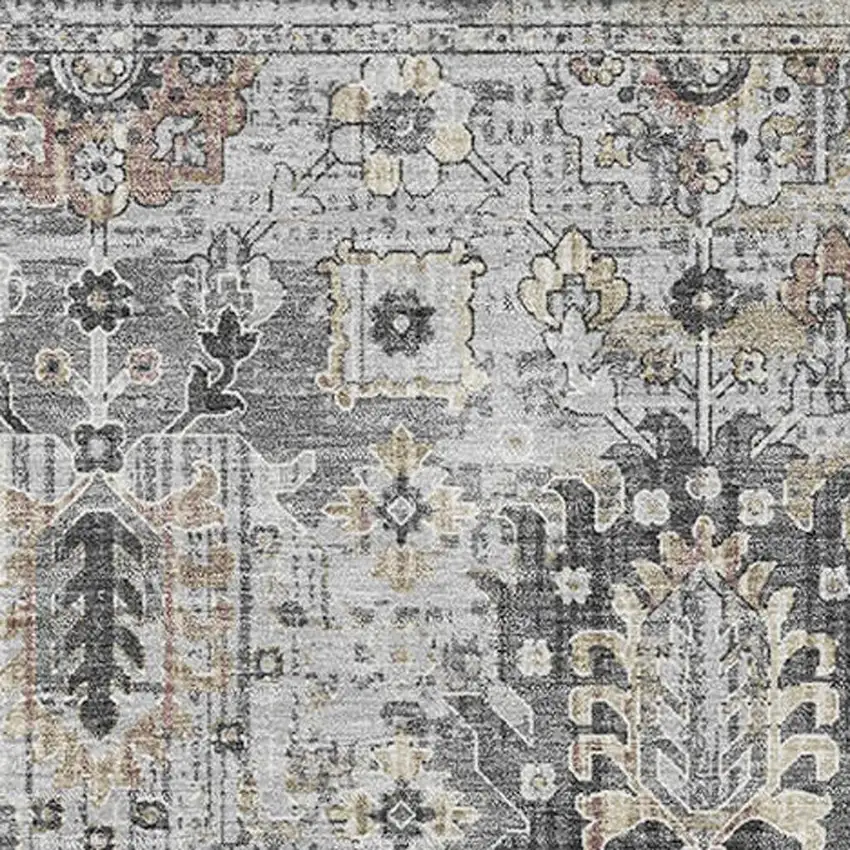 Gray And Silver Oriental Washable Area Rug With UV Protection Photo 3