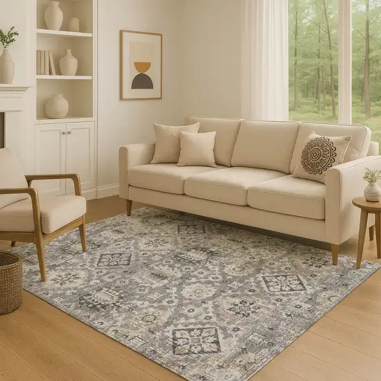 Gray And Silver Oriental Washable Area Rug With UV Protection Photo 5