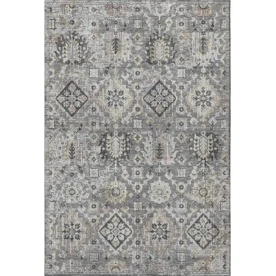 Gray And Silver Oriental Washable Area Rug With UV Protection Photo 4