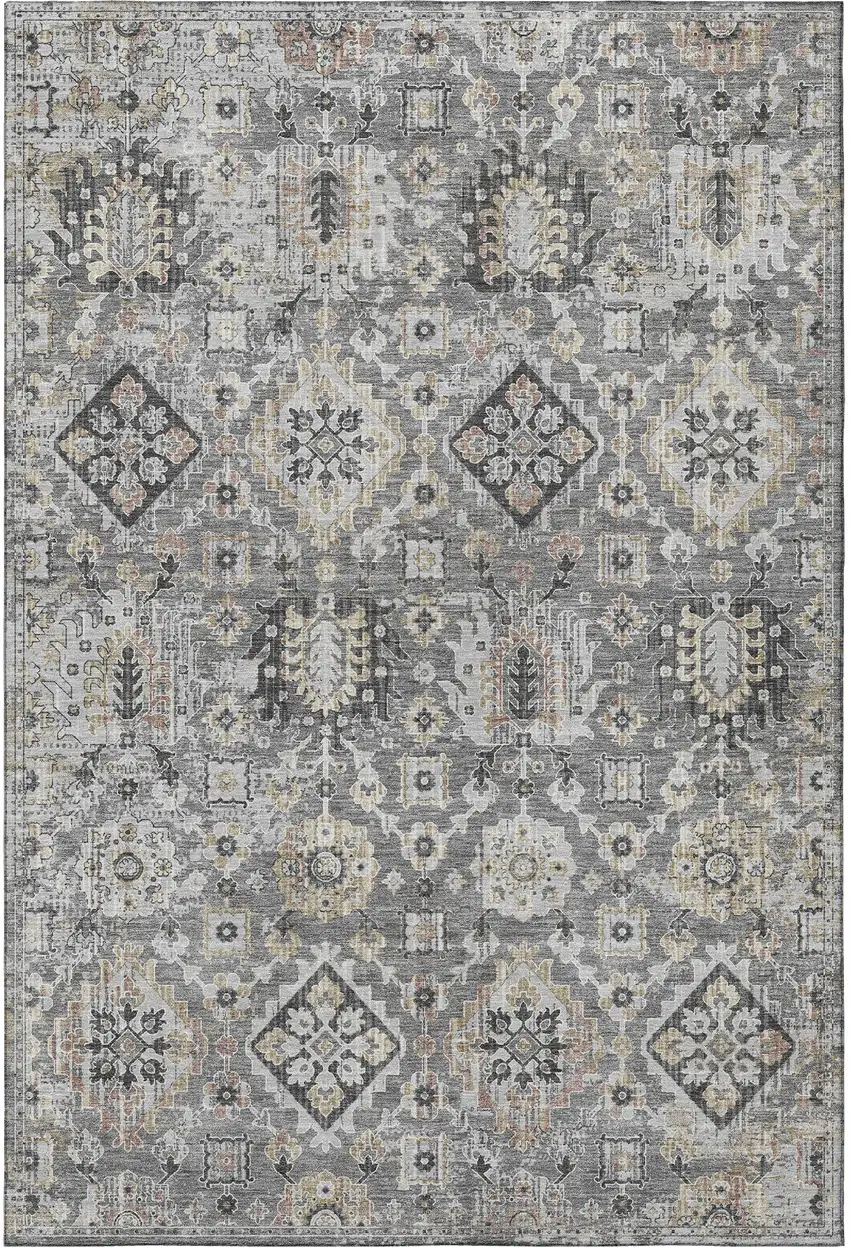 Gray And Silver Oriental Washable Area Rug With UV Protection Photo 4