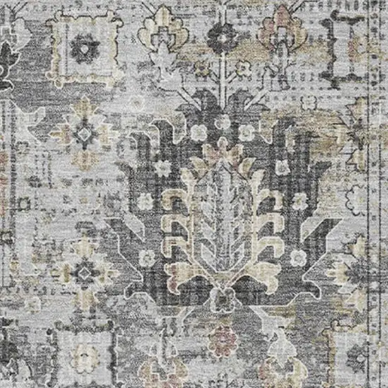 Gray And Silver Oriental Washable Area Rug With UV Protection Photo 3