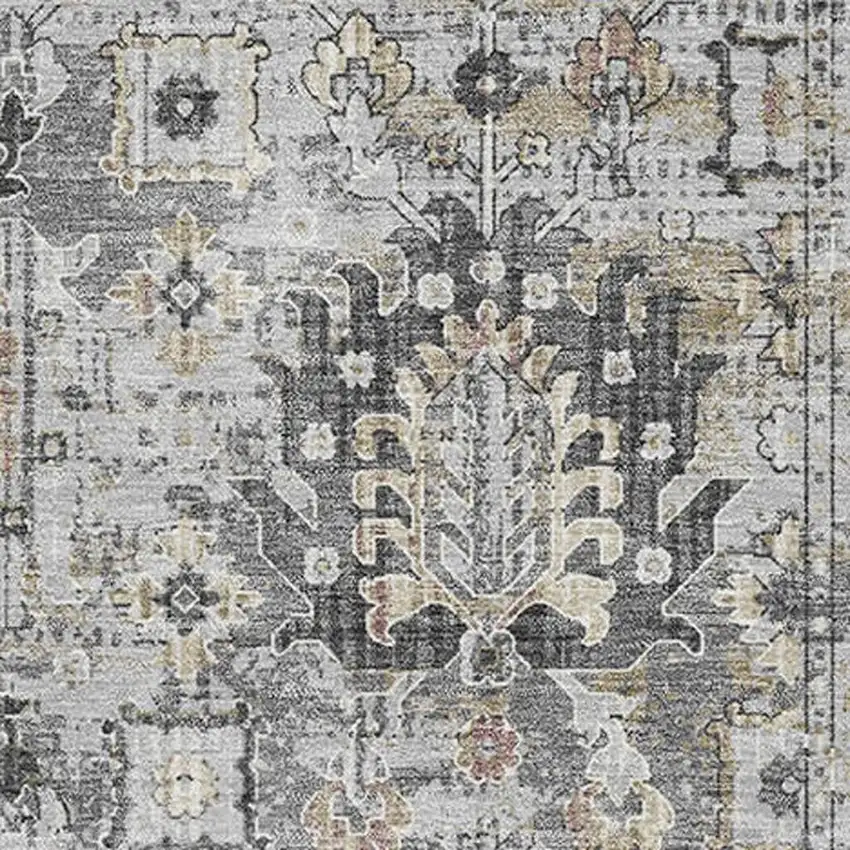 Gray And Silver Oriental Washable Area Rug With UV Protection Photo 3