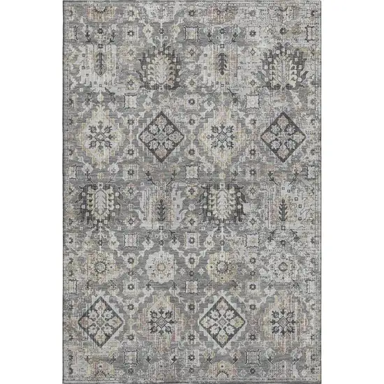 Gray And Silver Oriental Washable Area Rug With UV Protection Photo 1