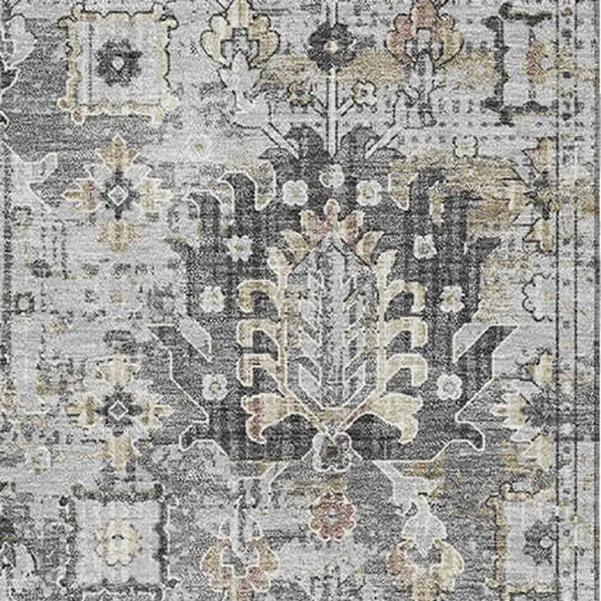 Gray And Silver Oriental Washable Area Rug With UV Protection Photo 3