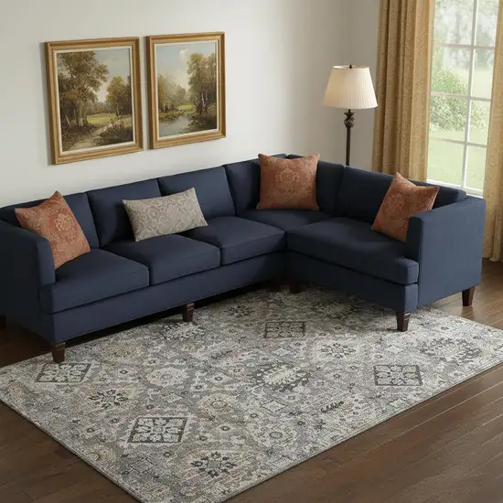 Gray And Silver Oriental Washable Area Rug With UV Protection Photo 2