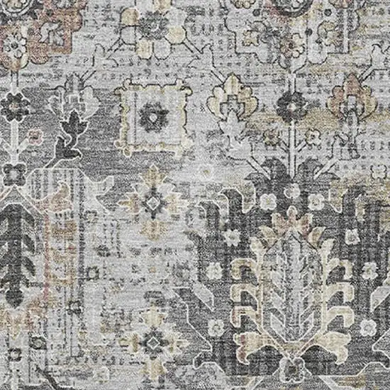 Gray And Silver Oriental Washable Area Rug With UV Protection Photo 3
