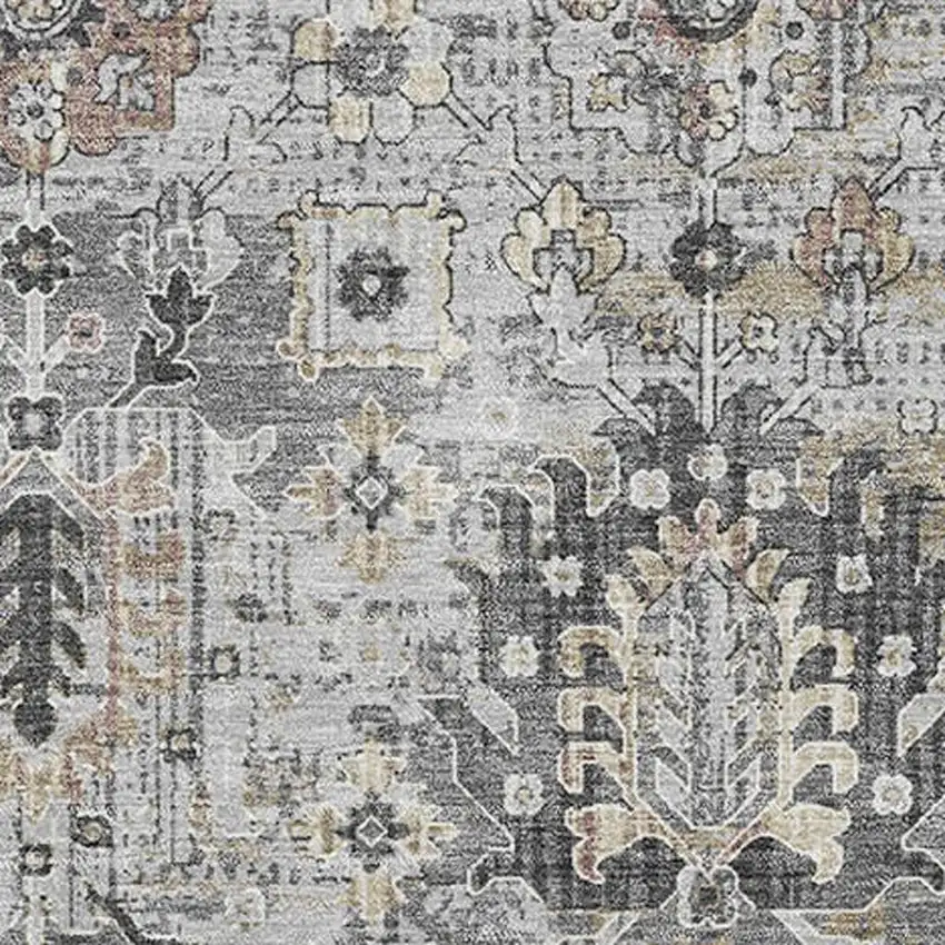 Gray And Silver Oriental Washable Area Rug With UV Protection Photo 3