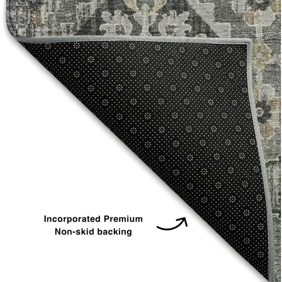 Gray And Silver Oriental Washable Area Rug With UV Protection Photo 7