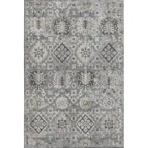 Photo of Gray And Silver Oriental Washable Area Rug With UV Protection