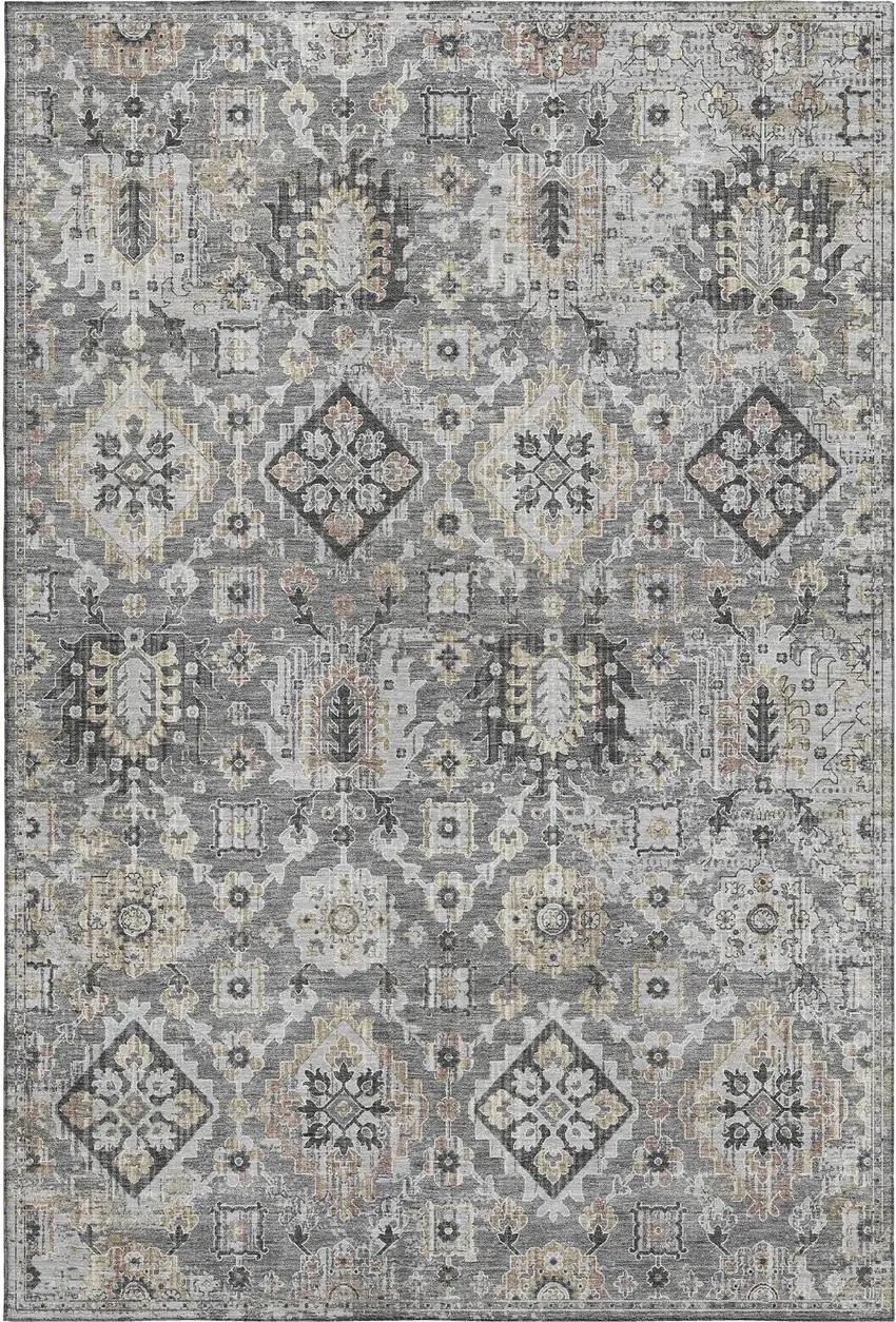 Gray And Silver Oriental Washable Area Rug With UV Protection Photo 1