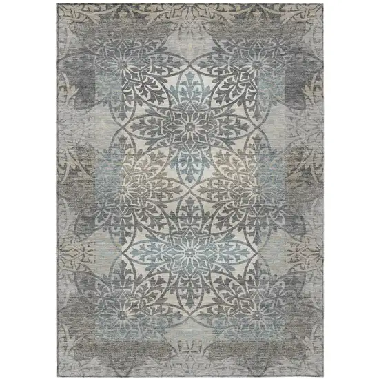 Gray And Silver Oriental Washable Indoor Outdoor Area Rug Photo 2