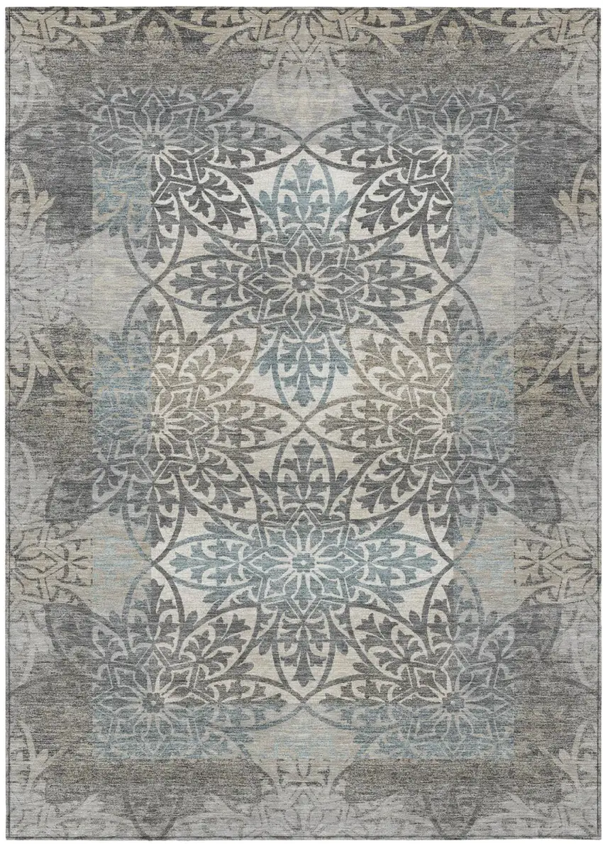 Gray And Silver Oriental Washable Indoor Outdoor Area Rug Photo 2