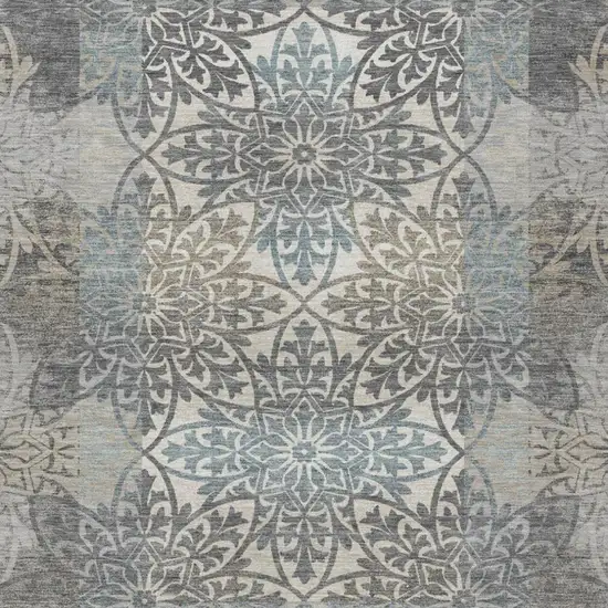 Gray And Silver Oriental Washable Indoor Outdoor Area Rug Photo 1