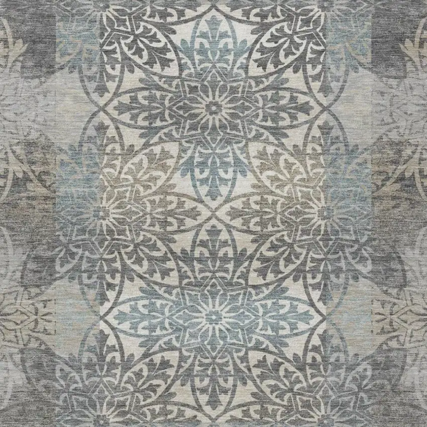 Gray And Silver Oriental Washable Indoor Outdoor Area Rug Photo 1