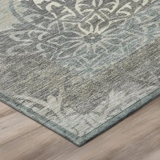 Gray And Silver Oriental Washable Indoor Outdoor Area Rug Photo 4