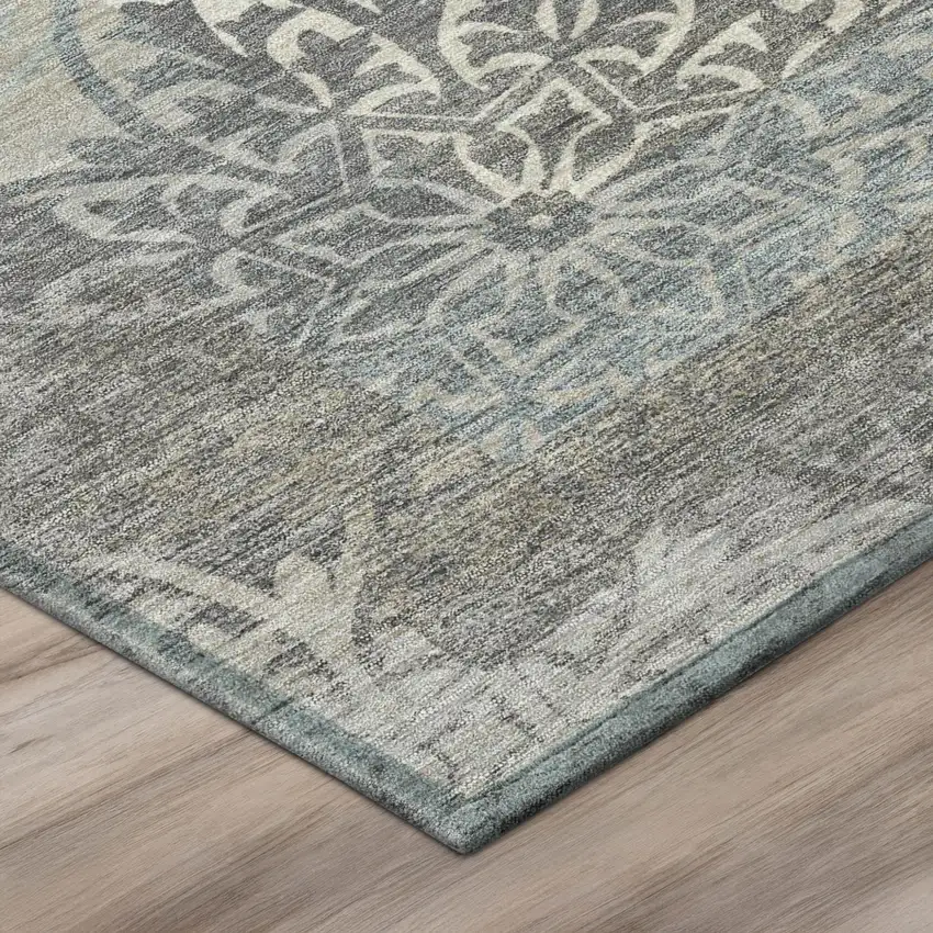 Gray And Silver Oriental Washable Indoor Outdoor Area Rug Photo 4