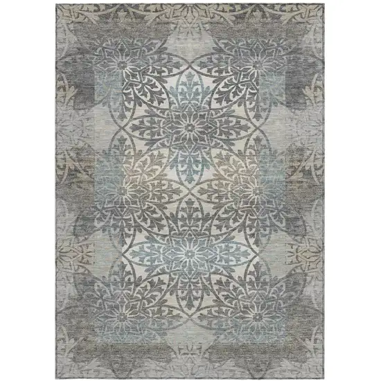 Gray And Silver Oriental Washable Indoor Outdoor Area Rug Photo 3