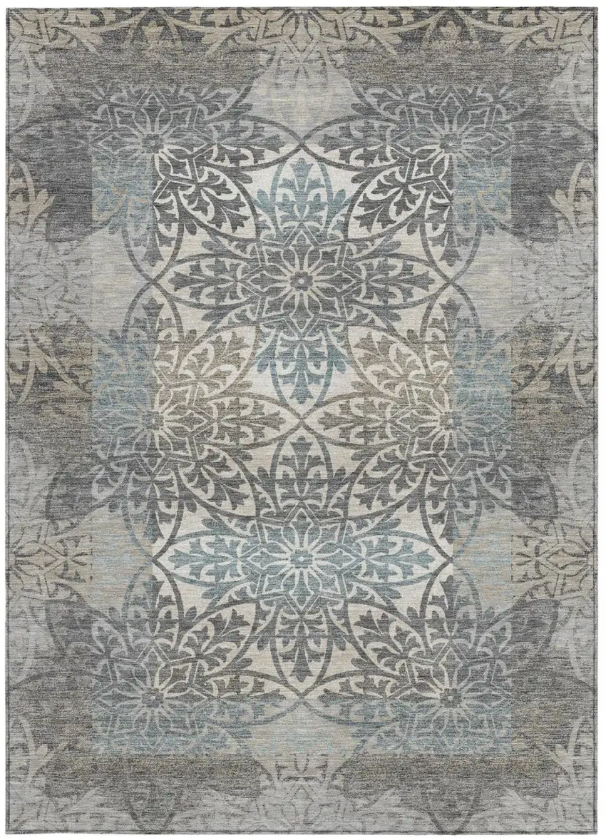 Gray And Silver Oriental Washable Indoor Outdoor Area Rug Photo 3