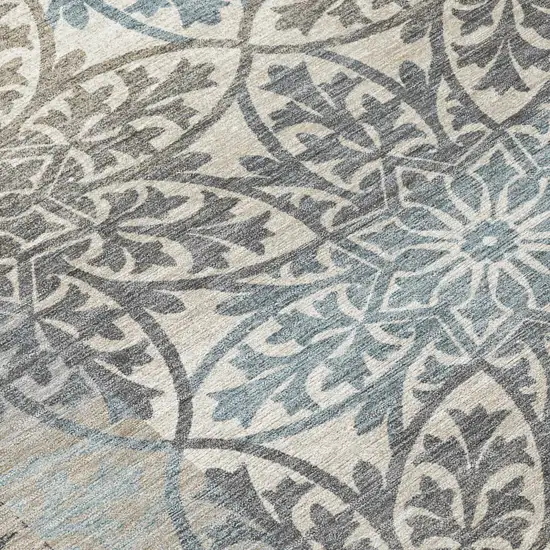 Gray And Silver Oriental Washable Indoor Outdoor Area Rug Photo 5