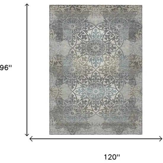 Gray And Silver Oriental Washable Indoor Outdoor Area Rug Photo 6