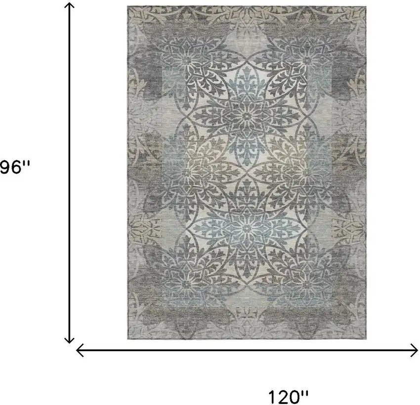 Gray And Silver Oriental Washable Indoor Outdoor Area Rug Photo 6
