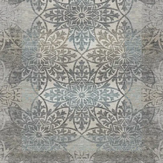 Gray And Silver Oriental Washable Indoor Outdoor Area Rug Photo 2