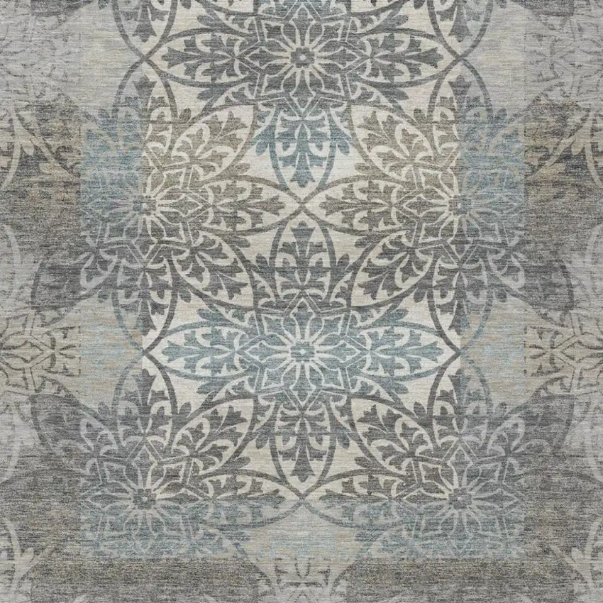 Gray And Silver Oriental Washable Indoor Outdoor Area Rug Photo 2