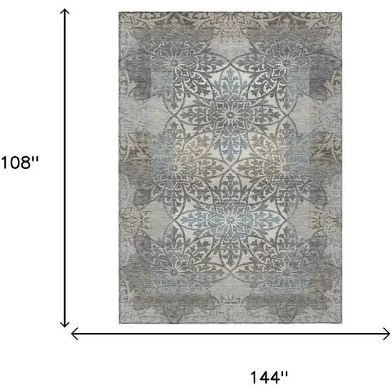 Gray And Silver Oriental Washable Indoor Outdoor Area Rug Photo 6