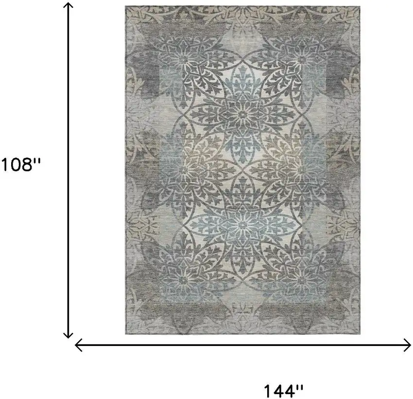 Gray And Silver Oriental Washable Indoor Outdoor Area Rug Photo 6