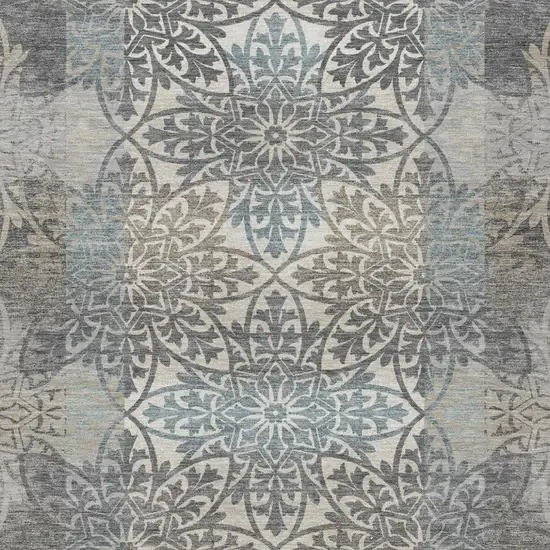 Gray And Silver Oriental Washable Indoor Outdoor Area Rug Photo 3