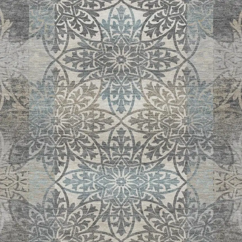 Gray And Silver Oriental Washable Indoor Outdoor Area Rug Photo 3