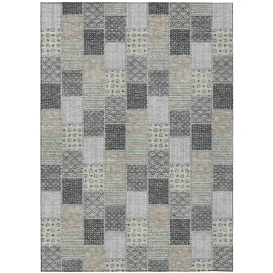 Gray And Silver Patchwork Washable Indoor Outdoor Area Rug Photo 2