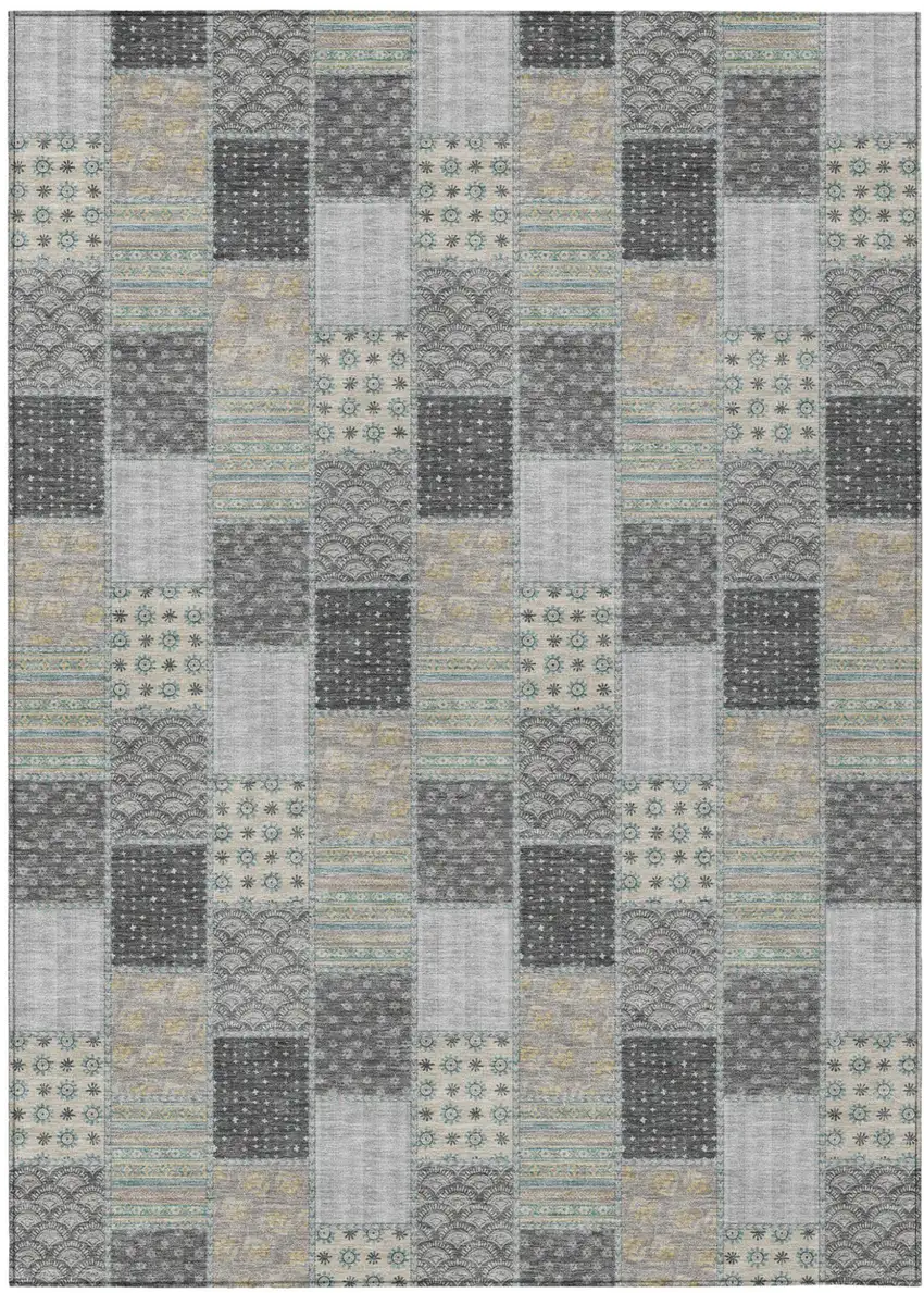 Gray And Silver Patchwork Washable Indoor Outdoor Area Rug Photo 2