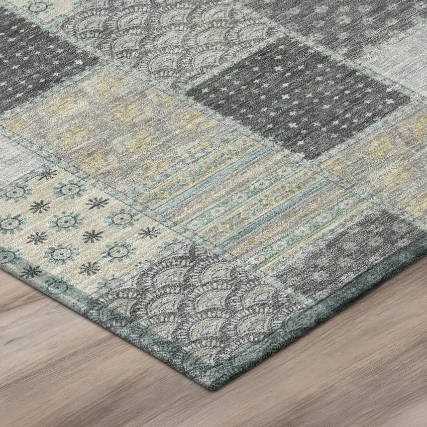 Gray And Silver Patchwork Washable Indoor Outdoor Area Rug Photo 4