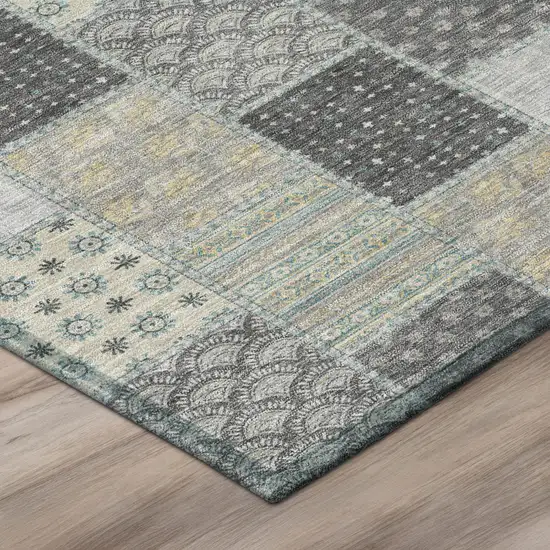 Gray And Silver Patchwork Washable Indoor Outdoor Area Rug Photo 4