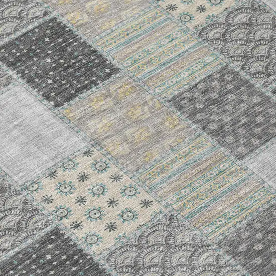Gray And Silver Patchwork Washable Indoor Outdoor Area Rug Photo 5