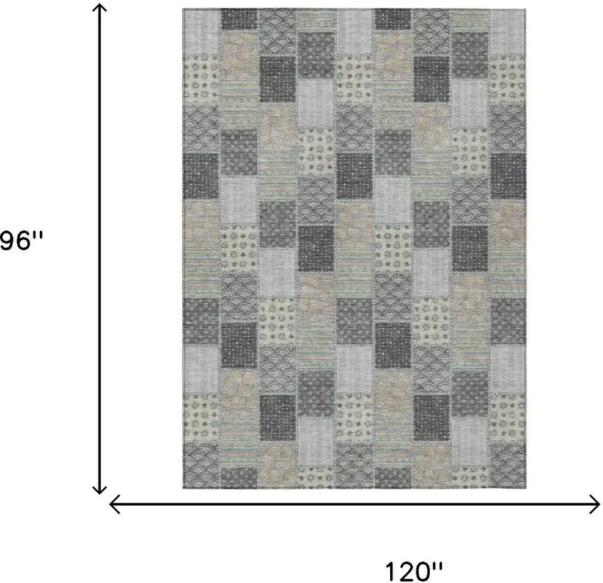 Gray And Silver Patchwork Washable Indoor Outdoor Area Rug Photo 6