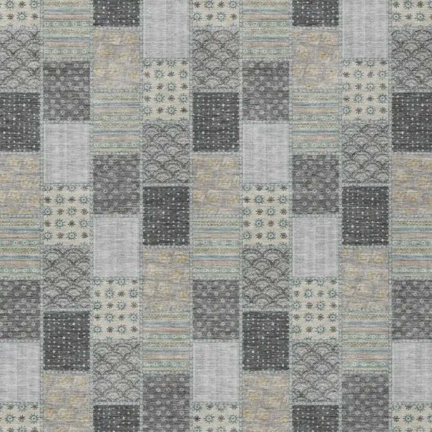 Gray And Silver Patchwork Washable Indoor Outdoor Area Rug Photo 1