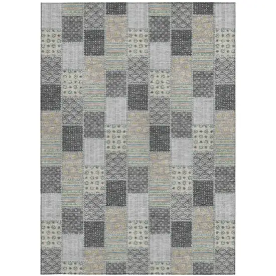 Gray And Silver Patchwork Washable Indoor Outdoor Area Rug Photo 3