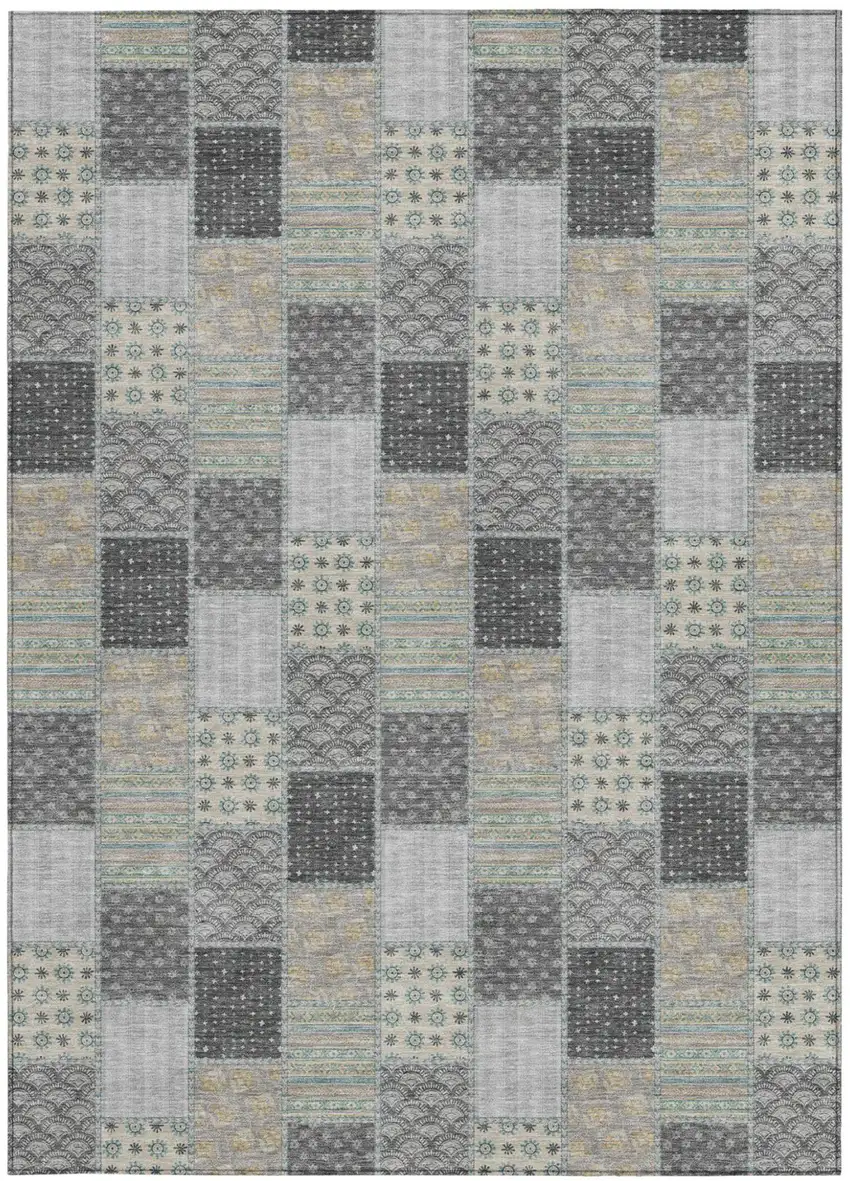 Gray And Silver Patchwork Washable Indoor Outdoor Area Rug Photo 3