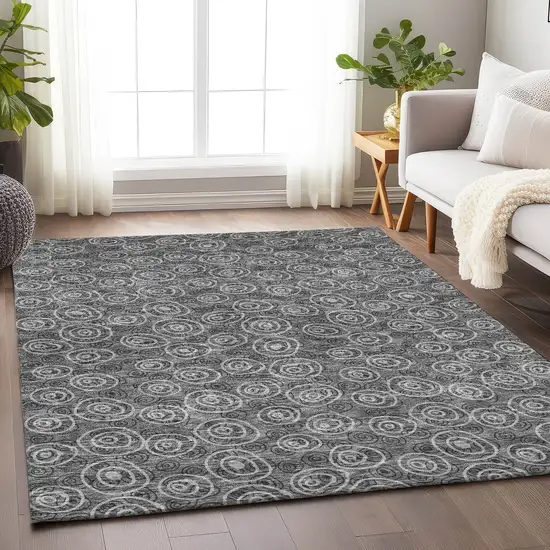 Gray And Silver Polka Dot Washable Area Rug With UV Protection Photo 5