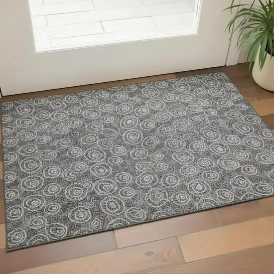 Gray And Silver Polka Dot Washable Area Rug With UV Protection Photo 1