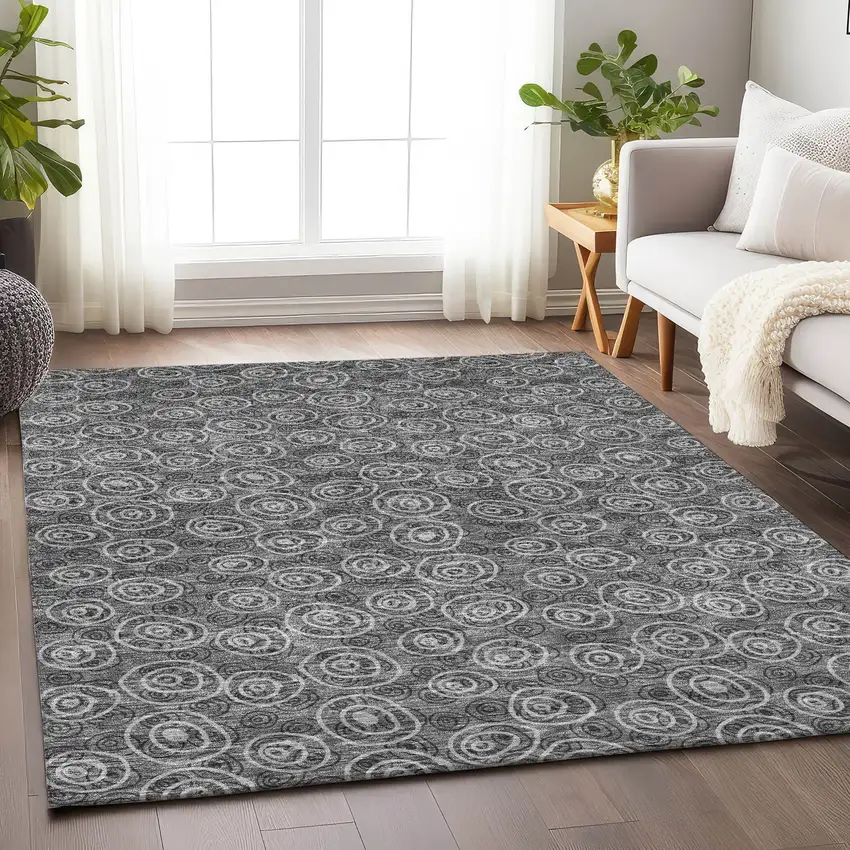 Gray And Silver Polka Dot Washable Area Rug With UV Protection Photo 5