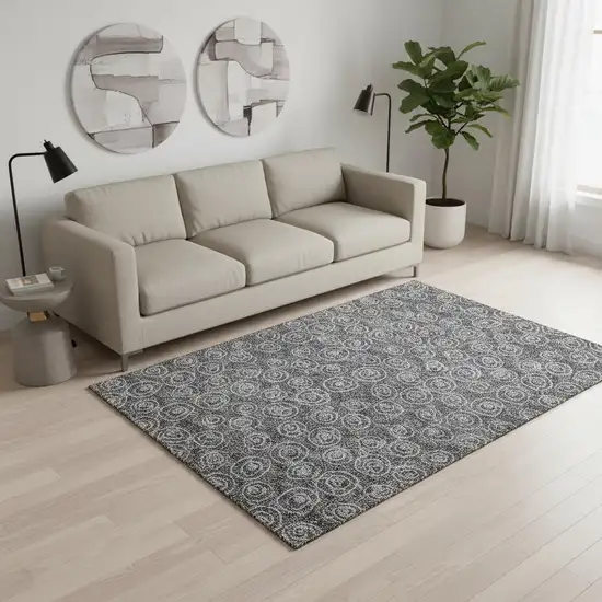 Gray And Silver Polka Dot Washable Area Rug With UV Protection Photo 2