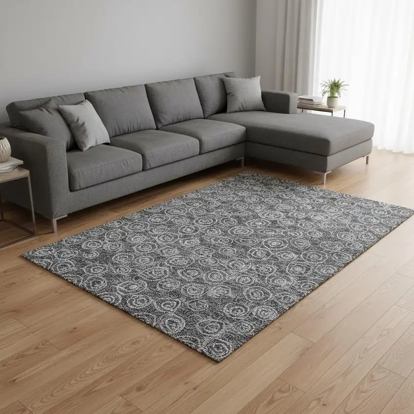 Gray And Silver Polka Dot Washable Area Rug With UV Protection Photo 2
