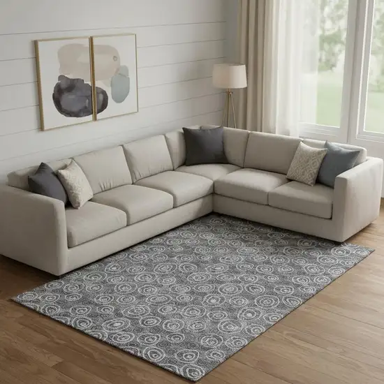 Gray And Silver Polka Dot Washable Area Rug With UV Protection Photo 1