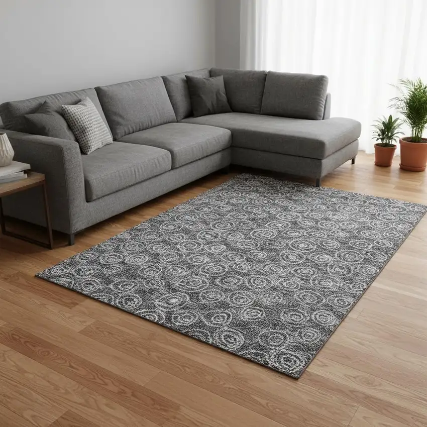 Gray And Silver Polka Dot Washable Area Rug With UV Protection Photo 2