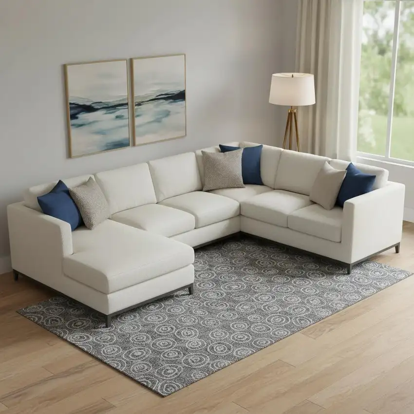 Gray And Silver Polka Dot Washable Area Rug With UV Protection Photo 1